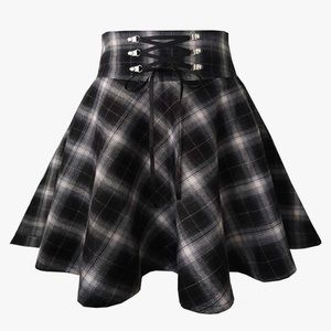 NWT TONCHENGSD black/white gothic punk plaid , high waist, mini skirt,S.
